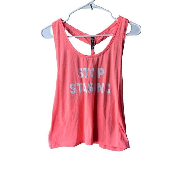 Electric Pink Breaded Racerback Tank Top Sz L Coral Pink Summer Loose Fit - Picture 1 of 8